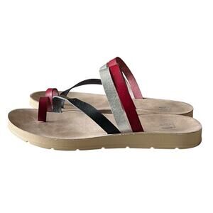 VANESSA WU Women's Toe Strap Leather Sandals Red Blue Silver Sz 40EU/9.5 US
